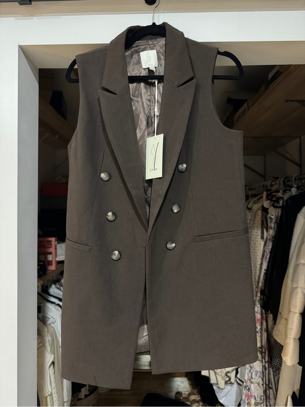 NWT Sleeveless Double-Breasted Blazer Vest - Chocolate Brown